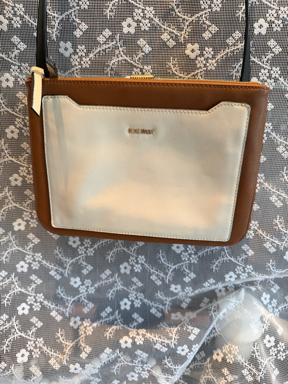 Nine West Brown and Cream Colorblock Crossbody